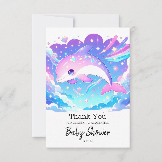 Tarjeta De Agradecimiento Sweet Majestic Dolphin Baby Shower (Anverso)