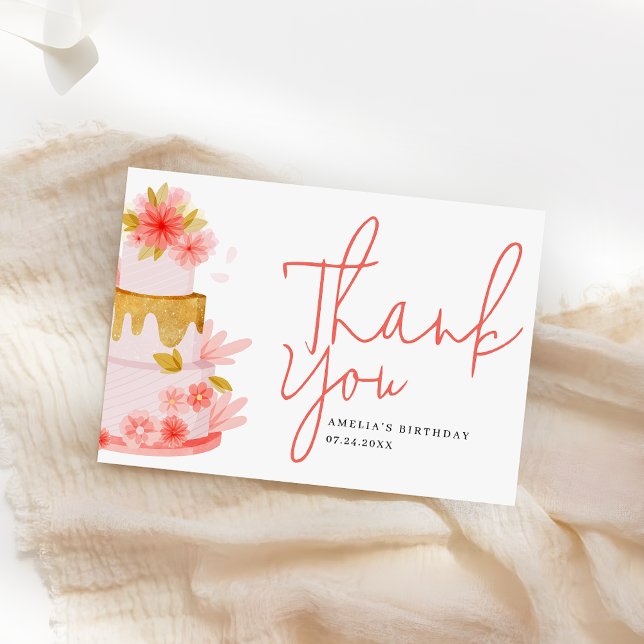 Tarjeta De Agradecimiento Sweet Modern Script Girls Birthday Party (Subido por el creador)