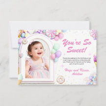 Sweet One First Birthday Thank You Card with photo