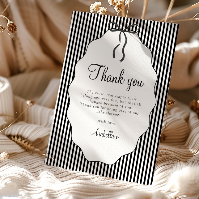 Tarjeta De Agradecimiento Sweet Pinstriped Black Bow Baby Shower Thank you (Subido por el creador)