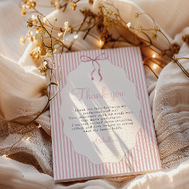 Tarjeta De Agradecimiento Sweet Pinstriped Pink Bow Graduation