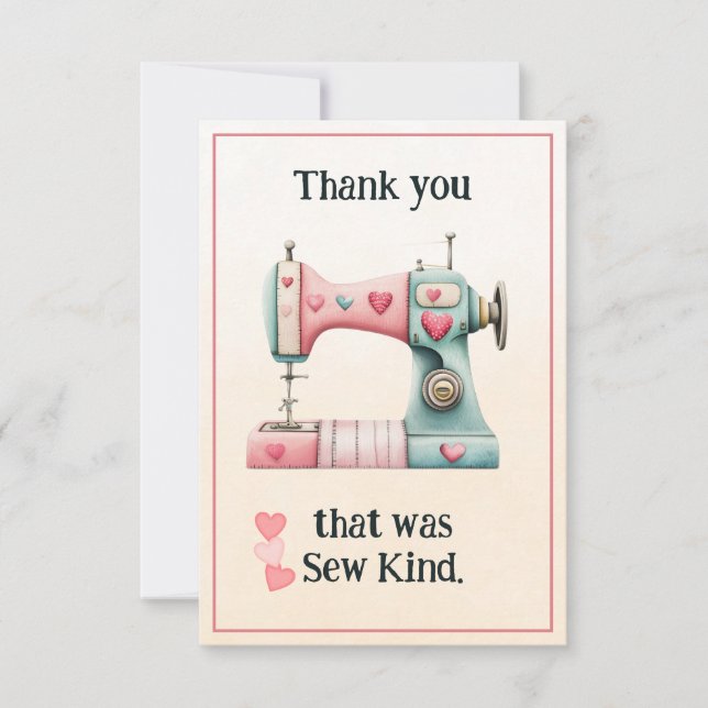Tarjeta De Agradecimiento Sweet Sewing Machine Hearts (Anverso)