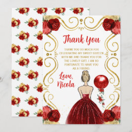 Tarjeta De Agradecimiento Sweet Sixteen Blonde Princess in Red