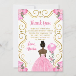 Tarjeta De Agradecimiento Sweet Sixteen Dark Skin Princess in Pink
