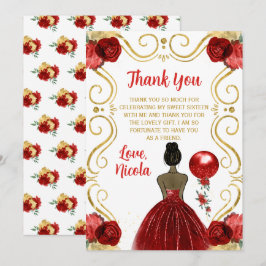 Tarjeta De Agradecimiento Sweet Sixteen Dark Skin Princess in Red
