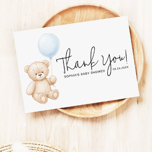 Tarjeta De Agradecimiento Sweet Teddy Bear Moderno Script Baby Shower
