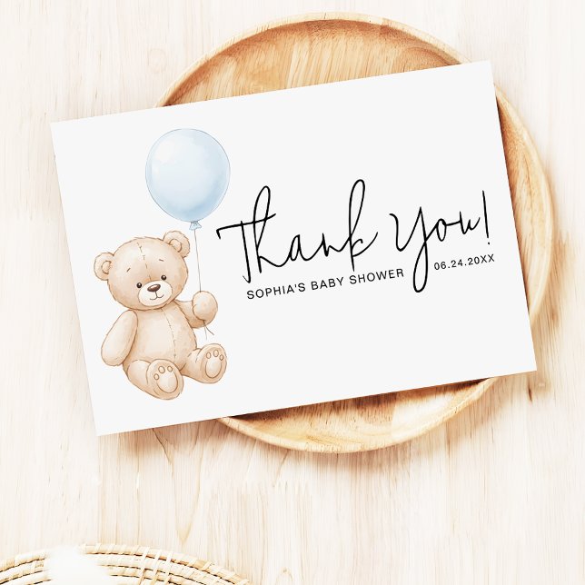 Tarjeta De Agradecimiento Sweet Teddy Bear Moderno Script Baby Shower (Subido por el creador)