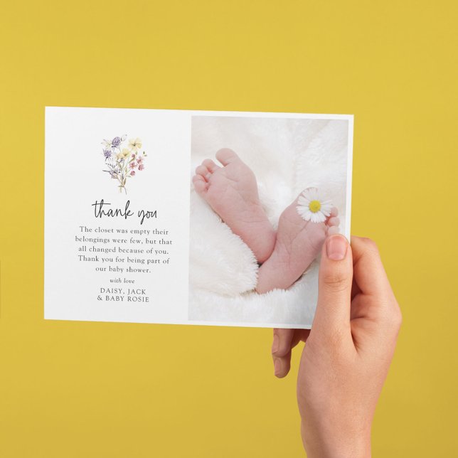Tarjeta De Agradecimiento Sweet Wildflower Photo Baby Shower (Subido por el creador)