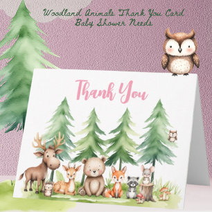 Tarjeta De Agradecimiento Sweet Woodland Animals Baby Shower Pink
