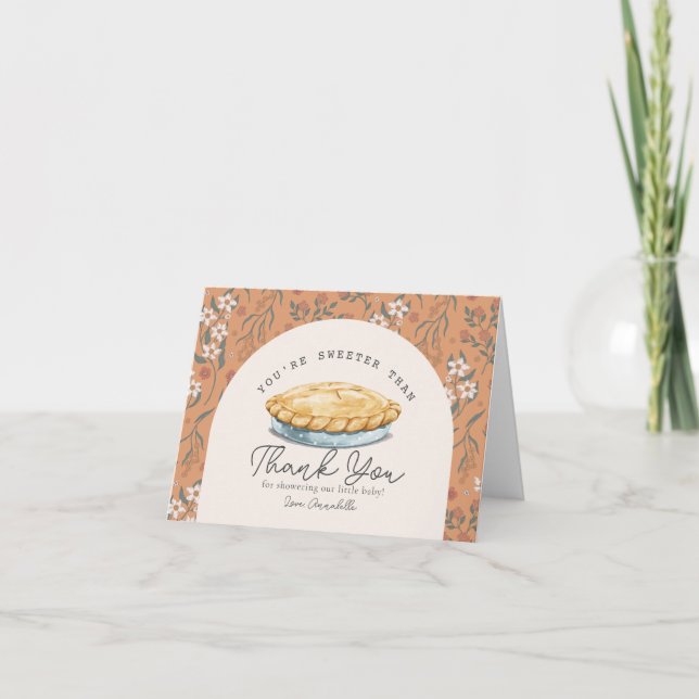 Tarjeta De Agradecimiento Sweeter than Pie Orange Floral Baby Shower (Anverso)