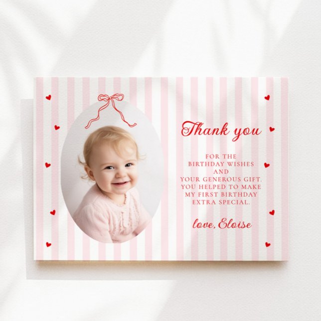 Tarjeta De Agradecimiento Sweetheart Girl 1st Birthday Flat Thank You Card (Subido por el creador)