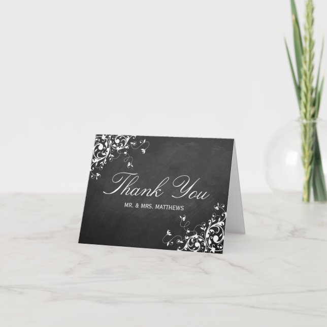 Tarjeta De Agradecimiento Swirls Blancas En El Boda Chalkboard Gracias (Anverso)