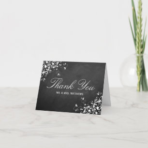 Tarjeta De Agradecimiento Swirls Blancas En El Boda Chalkboard Gracias