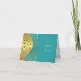 Tarjeta de agradecimiento—Swirls de oro y Verde az