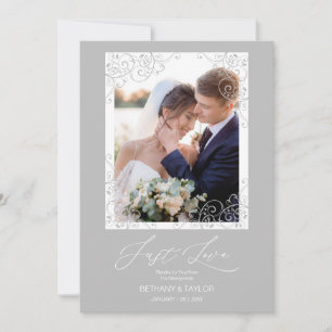 Tarjeta De Agradecimiento Swirly Flourish Grey Ornament Photo Newlyweds