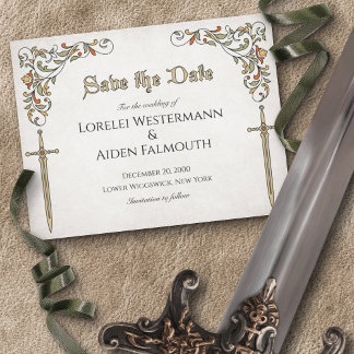Tarjeta De Agradecimiento Swords Gamer Fantasy Boda