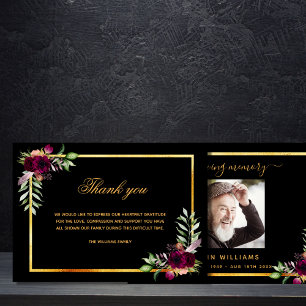 Tarjeta De Agradecimiento Sympathy black floral burgundy thank you photo