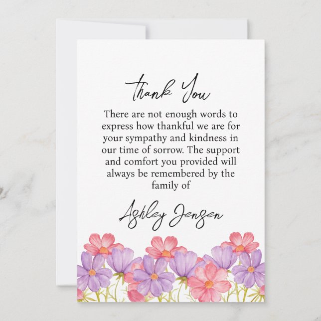 Tarjeta De Agradecimiento Sympathy Cosmos Photo Funeral Thank You Card (Reverso)