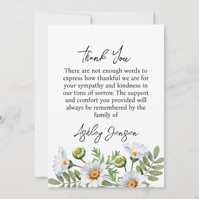 Tarjeta De Agradecimiento Sympathy Daisy Photo Thank You Card (Reverso)