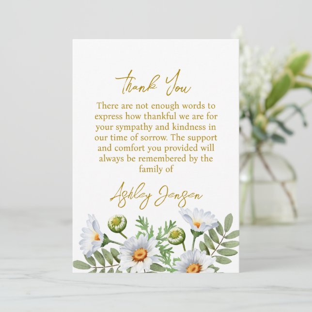 Tarjeta De Agradecimiento Sympathy Daisy Thank You Card (Anverso de pie)