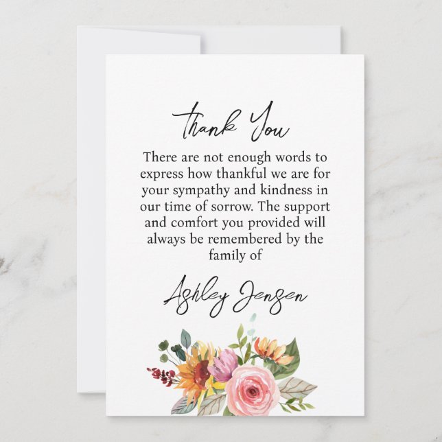 Tarjeta De Agradecimiento Sympathy Floral Funeral Thank You Card (Reverso)