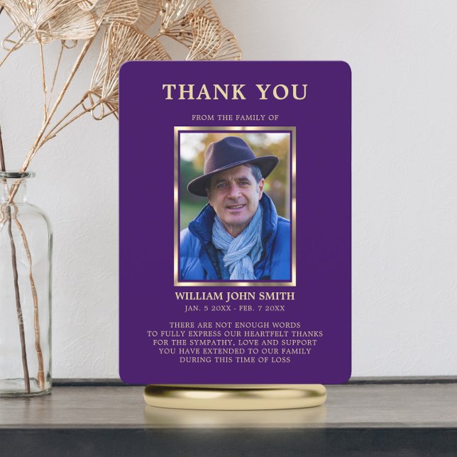 Tarjeta De Agradecimiento Sympathy Funeral Memory THANK YOU Photo Purple (Subido por el creador)