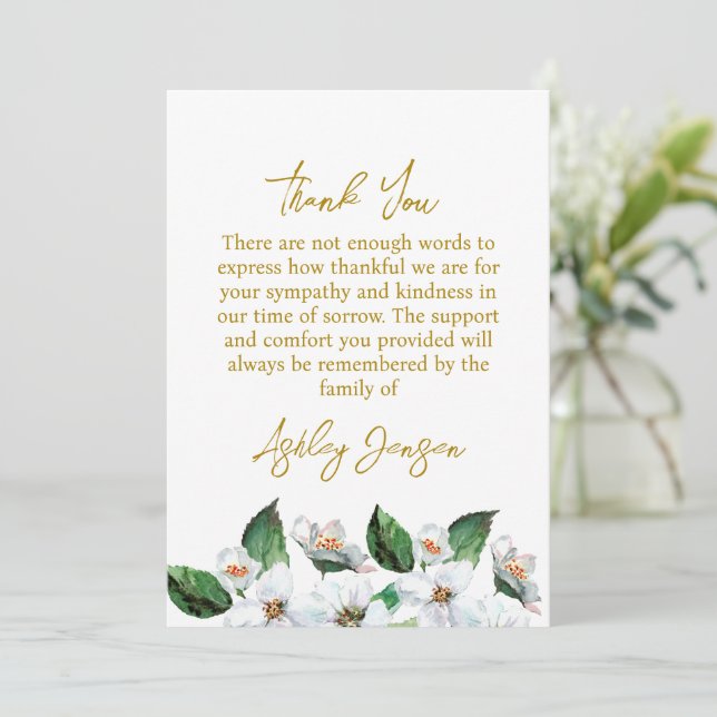 Tarjeta De Agradecimiento Sympathy Jasmine Funeral Thank You Card (Anverso de pie)