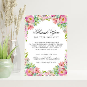 Tarjeta De Agradecimiento Sympathy Memorial Service Succulent Floral Funeral