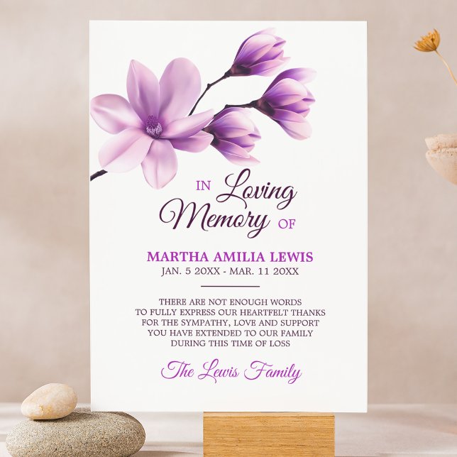 Tarjeta De Agradecimiento Sympathy Memory Flower Purple Magnolia THANK YOU (Subido por el creador)
