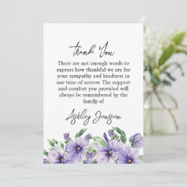 Tarjeta De Agradecimiento Sympathy Pansy Funeral Thank You Card