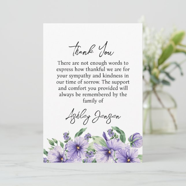 Tarjeta De Agradecimiento Sympathy Pansy Funeral Thank You Card (Anverso de pie)