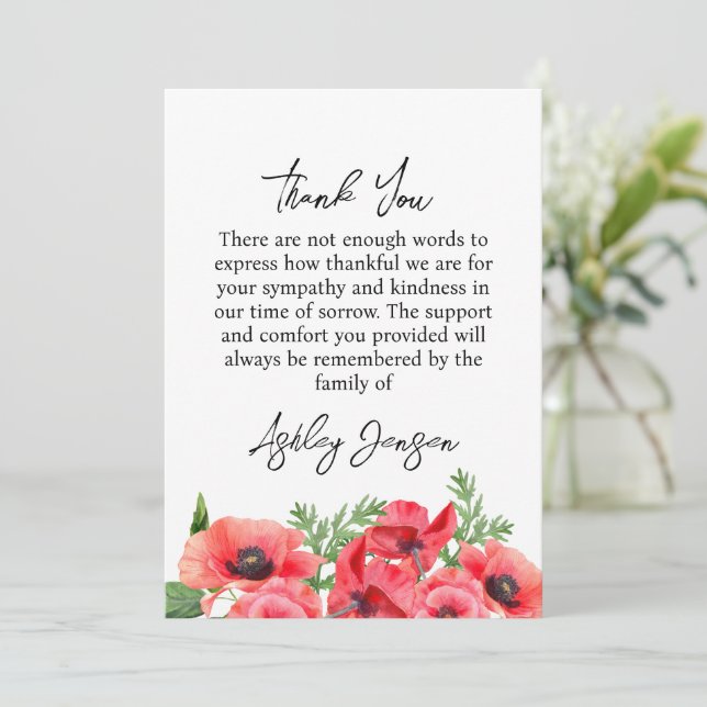 Tarjeta De Agradecimiento Sympathy Poppy Funeral Thank You Card (Anverso de pie)
