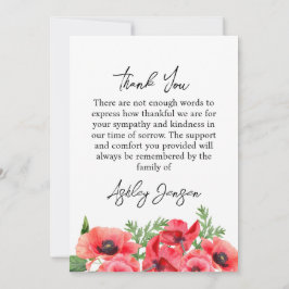 Tarjeta De Agradecimiento Sympathy Poppy Photo Funeral Thank You Card