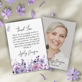 Tarjeta De Agradecimiento Sympathy Purple Floral Photo Thank You Card