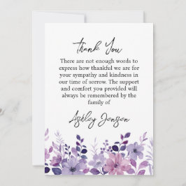 Tarjeta De Agradecimiento Sympathy Purple Floral Thank You Card