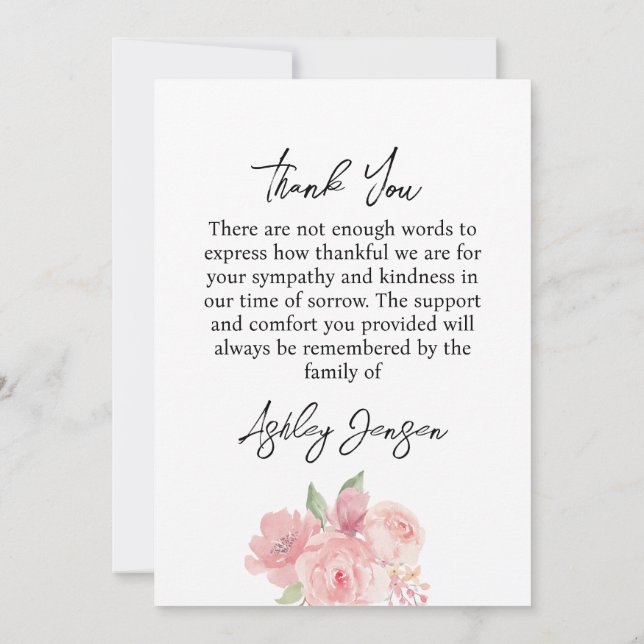 Tarjeta De Agradecimiento Sympathy Rose Photo Funeral Thank You Card (Reverso)