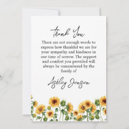 Tarjeta De Agradecimiento Sympathy Sunflower Funeral Thank You Card