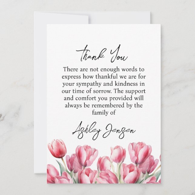 Tarjeta De Agradecimiento Sympathy Tulip Photo Funeral Thank You Card (Reverso)