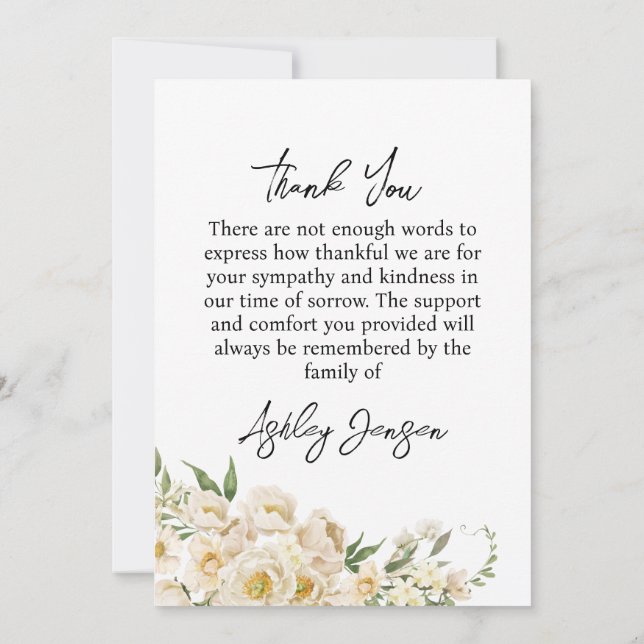 Tarjeta De Agradecimiento Sympathy White Rose Photo Funeral Thank You Card (Reverso)