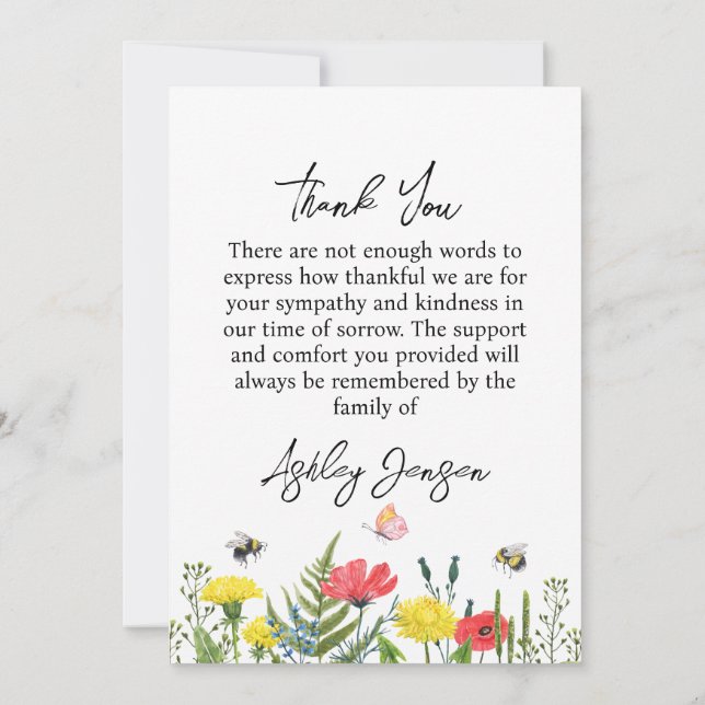 Tarjeta De Agradecimiento Sympathy Wildflower Funeral Thank You Card (Reverso)