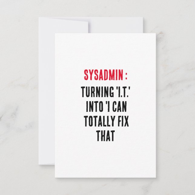Tarjeta De Agradecimiento Sysadmin convirtiendo 'I.T.' en 'Puedo arreglar po (Anverso)