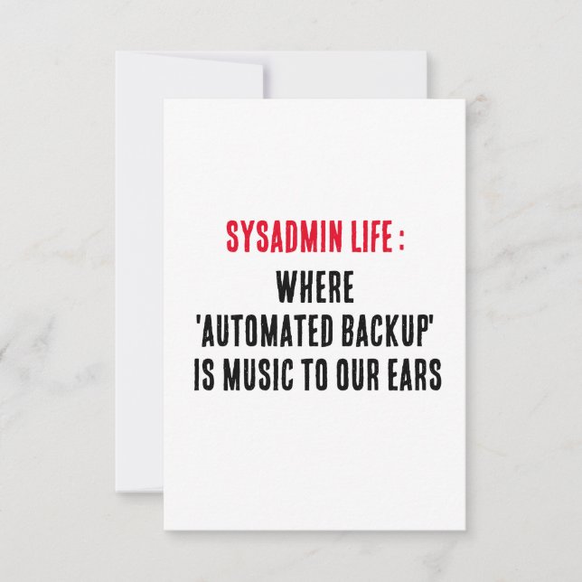 Tarjeta De Agradecimiento Sysadmin Life Where ‘backup automatizado’ es músic (Anverso)