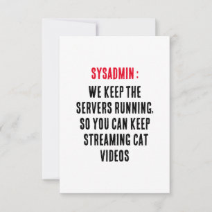 Tarjeta De Agradecimiento Sysadmin Mantenemos los servidores en ejecución, p