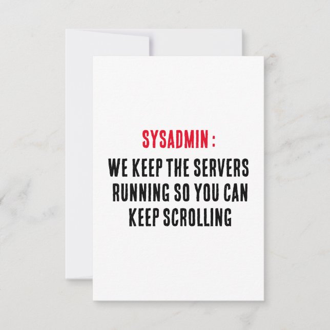 Tarjeta De Agradecimiento Sysadmin Mantenemos los servidores en funcionamien (Anverso)