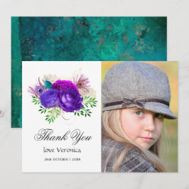 Tarjeta De Agradecimiento T de Quinceañera floral acuarela Mardi Gras españo
