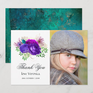 Tarjeta De Agradecimiento T de Quinceañera floral acuarela Mardi Gras españo