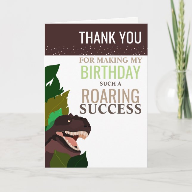 Tarjeta De Agradecimiento T Rex Dinosaur Fiesta Cumpleaños Infantil Agradeci (Anverso)