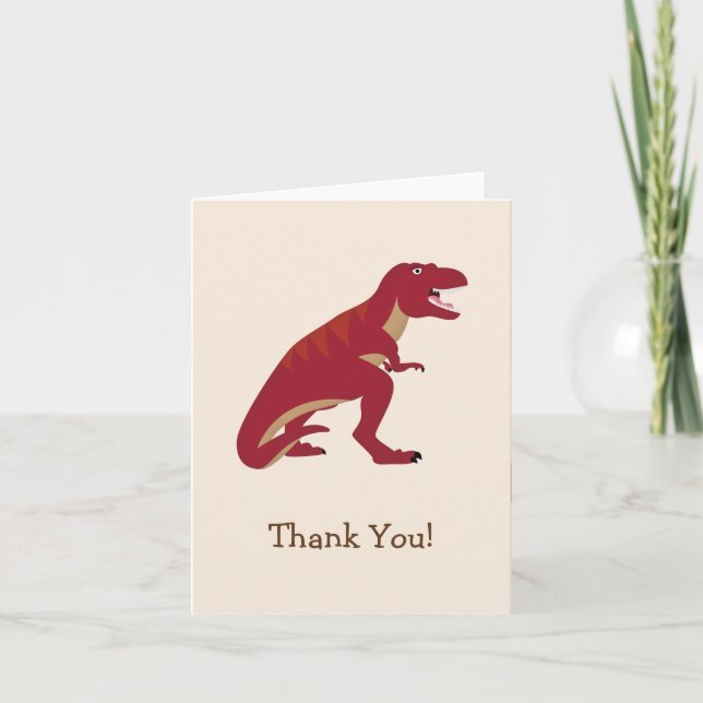 Tarjeta De Agradecimiento T-Rex rojo, niño del dinosaurio le agradece (Anverso)