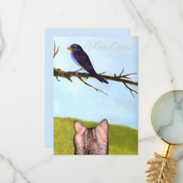 Tarjeta De Agradecimiento Tabby Cats Talk to Birds Thank You Card