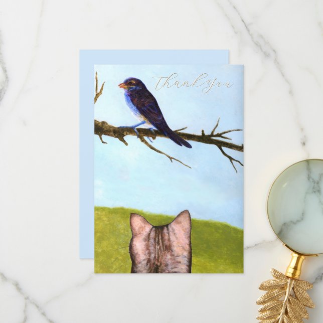 Tarjeta De Agradecimiento Tabby Cats Talk to Birds Thank You Card (Anverso/Reverso In Situ)